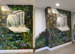 The new waterfall mural at Cygnet Views