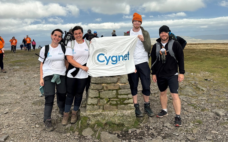 The team on the summit of Ingleborough, the final summit on the Yorkshire Three Peaks walk