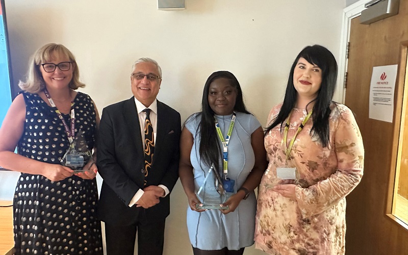 Lord Patel of Bradford with our three Social Worker of the Year winners